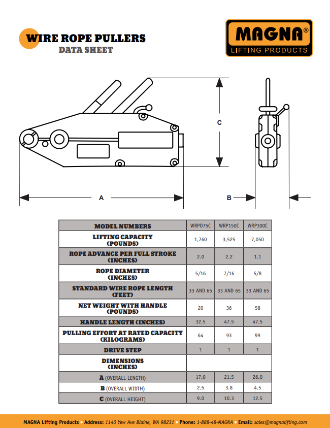 MAGNA Lifting Products Wire Rope Puller from GME Supply